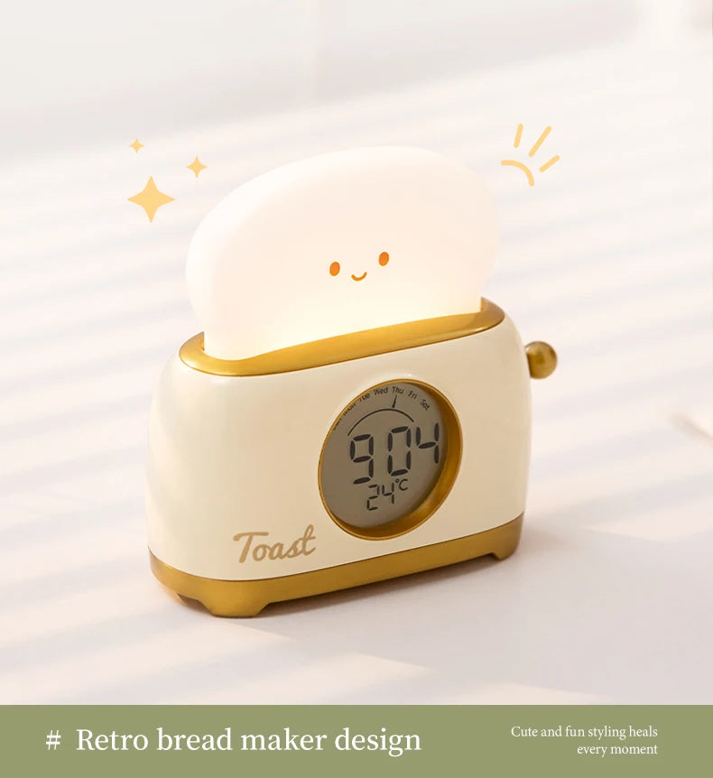 Reloj despertador con luz nocturna para tostadora, reloj despertador para niños, reloj luminoso para mesita de noche, lámpara de noche para dormitorio, decoración, regalo para niños