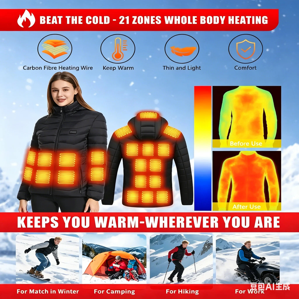 Chaqueta Calefaccionada 29 Zonas USB, 3 Niveles de Calor, Outdoor