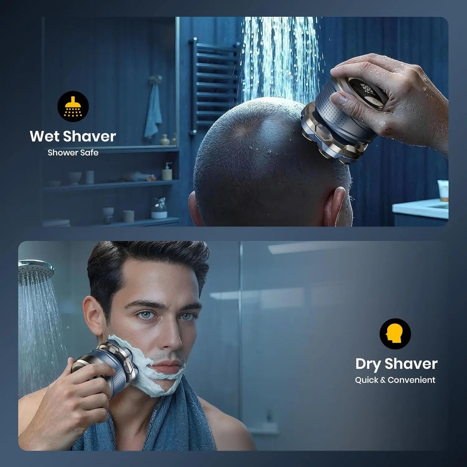 Afeitadora de cabeza eléctrica para hombres calvos, maquinilla de afeitar magnética 7D, afeitadoras recargables para cuero cabelludo, cara, barba, cuerpo, uso en seco y húmedo