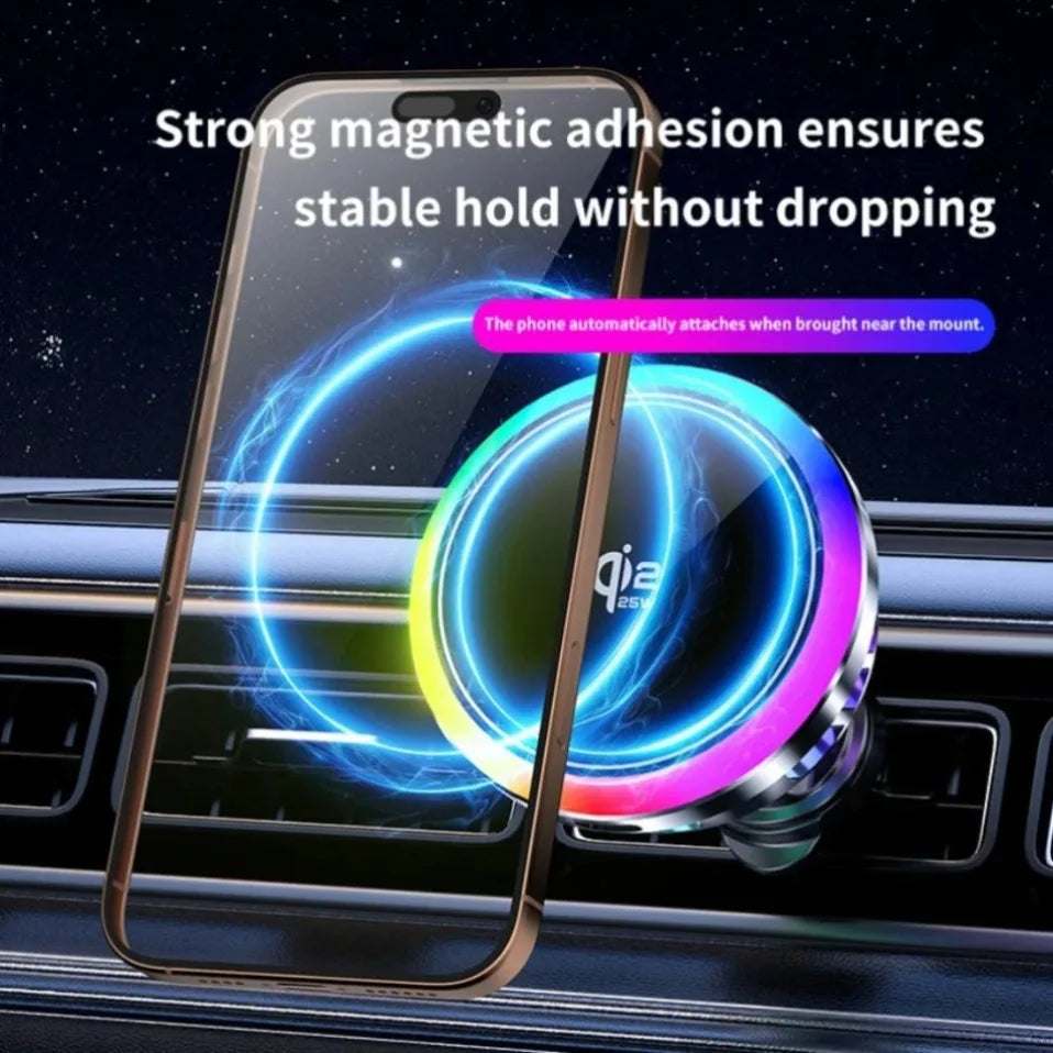 Cargador Inalámbrico Magnético Qi2.2 de 25W para Coche con Refrigeración por Aire, Estación de Carga Rápida, Soporte para Teléfono con Ventilación para iPhone 17-12 Pro Max