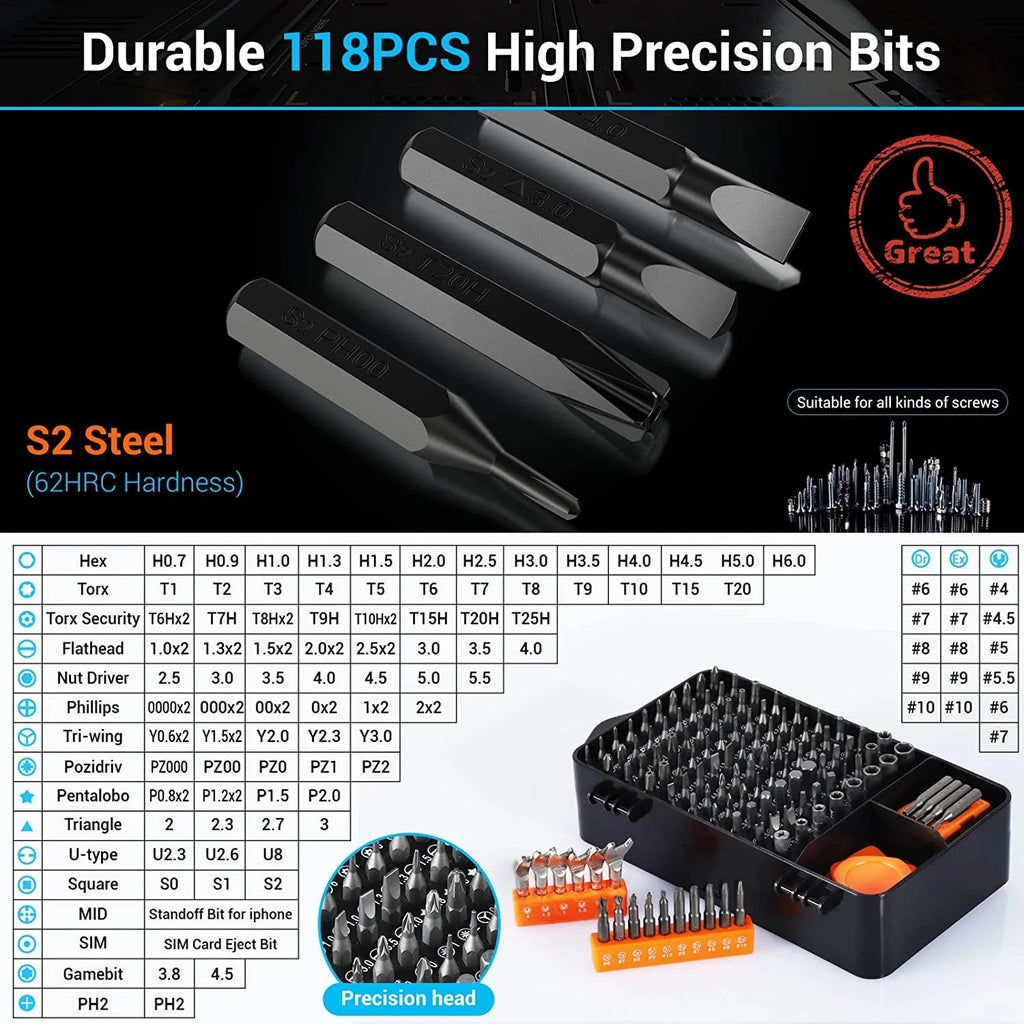 Juego de destornilladores 25/115/135/140 en 1, Kit de puntas de tornillo Phillips Torx magnético con llave removedora eléctrica, herramientas de reparación de teléfono y PC
