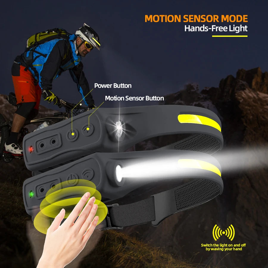 Linterna Frontal LED XPE+COB Recargable USB con Sensor Táctil