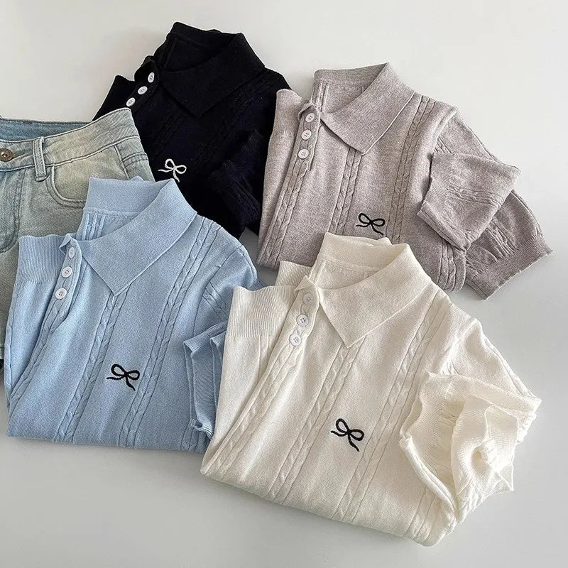 Camiseta Polo Coreana Delgada para Mujer