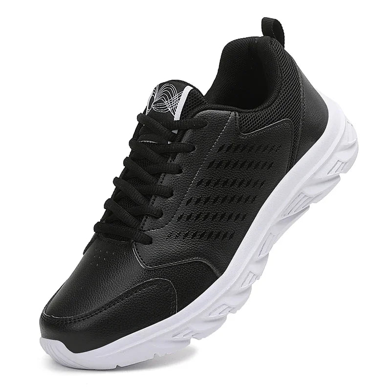 YRZL zapatos deportivos de cuero Artificial negro para hombres, zapatos casuales de alta calidad, impermeables, antideslizantes, cómodos para exteriores