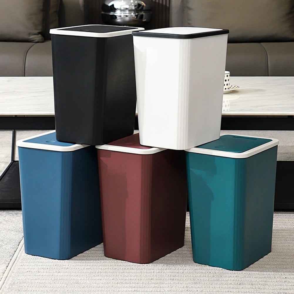 Cubo de basura con tapa a presión de plástico para baño, cocina y hogar