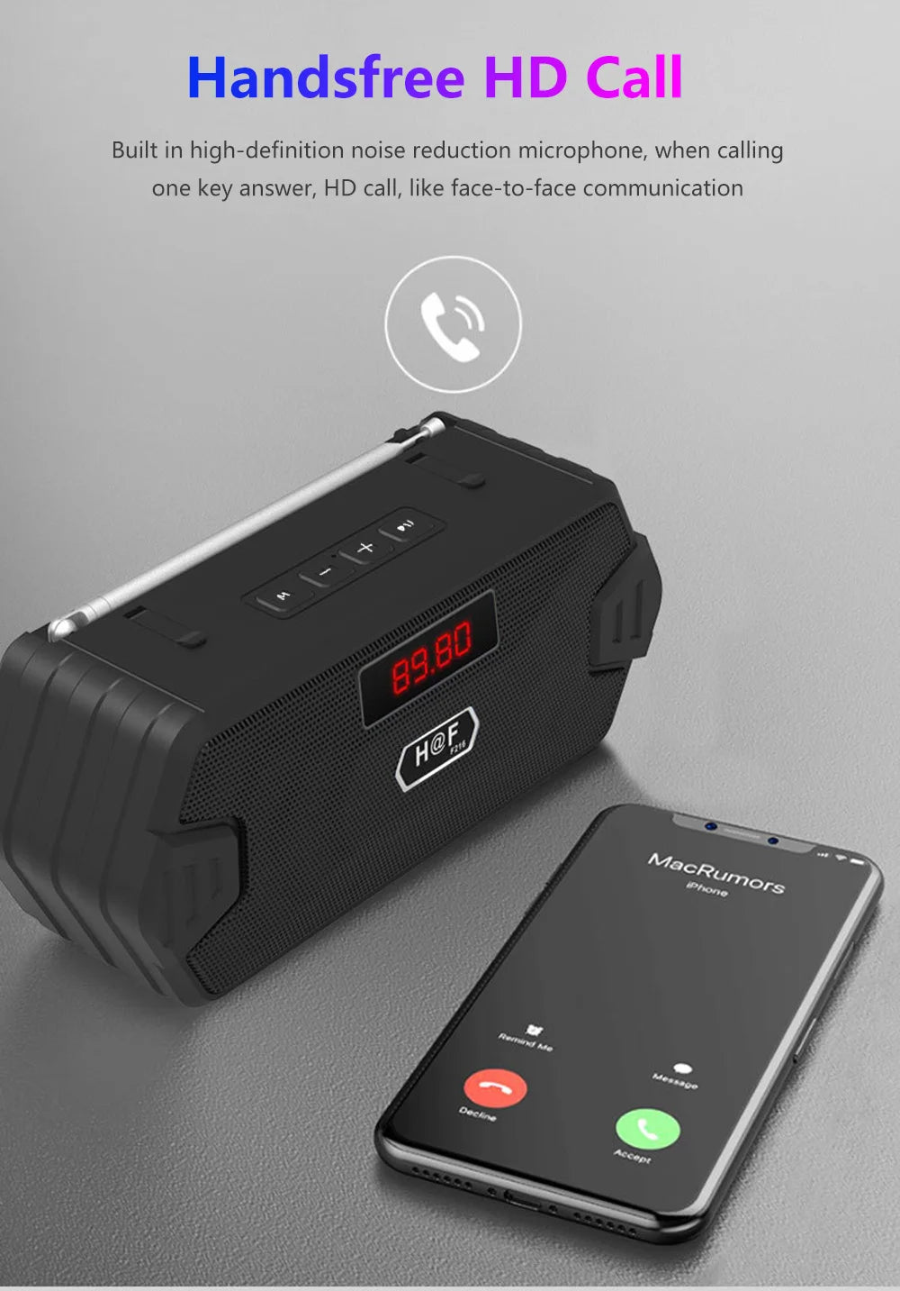 Receptor de Radio FM para exteriores, altavoz inalámbrico Aux portátil con Bluetooth, Subwoofer, caja de sonido de música, Bluetooth de alta fidelidad para el hogar y el coche