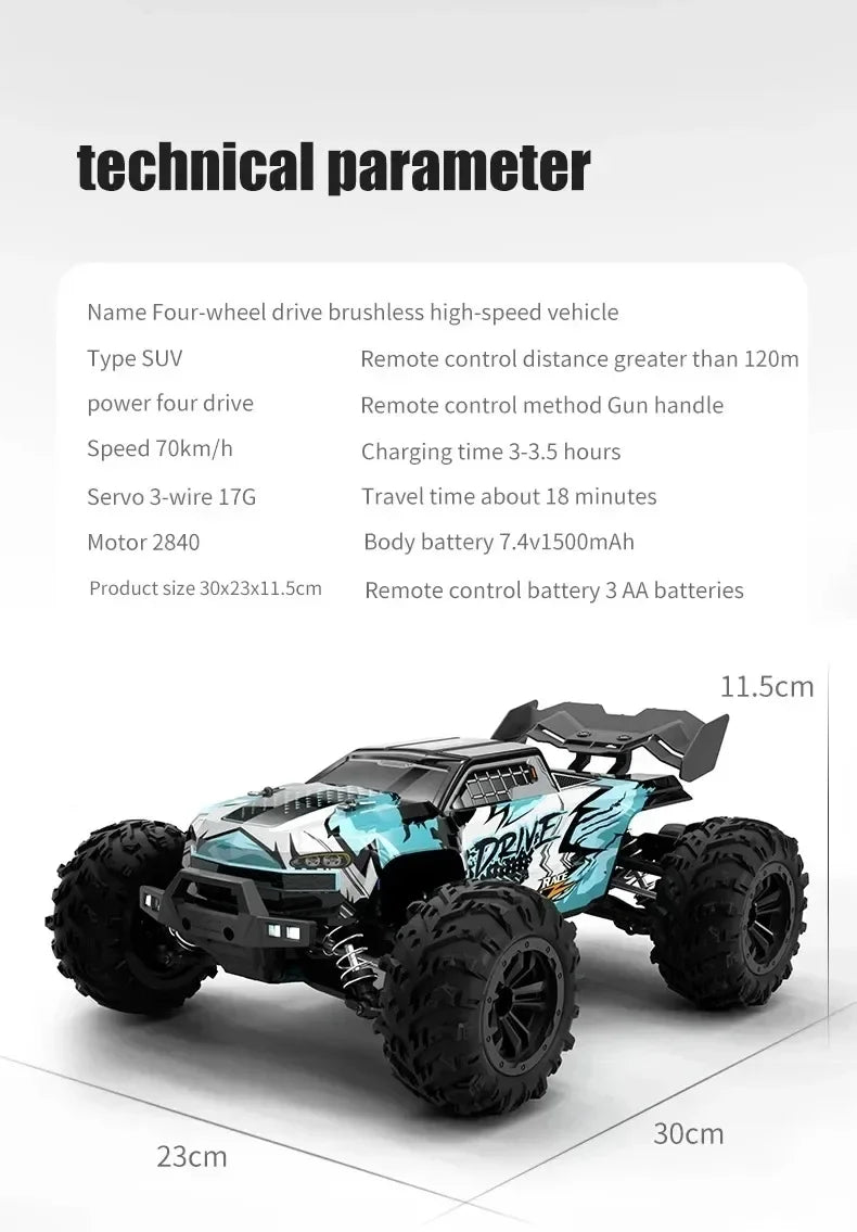 JJRC -Q130 sin escobillas de alta velocidad 70 KM/H4X4 todoterreno 2,4G 4WD Control remoto RC coche 4WD Racing Monster Racing Boy juguete para regalo 1:16