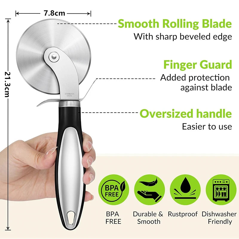 Cortador de Pizza Premium, rueda cortadora de Pizza de acero inoxidable, rebanador de Pizza súper afilado con mango antideslizante, utensilios de cocina JT542