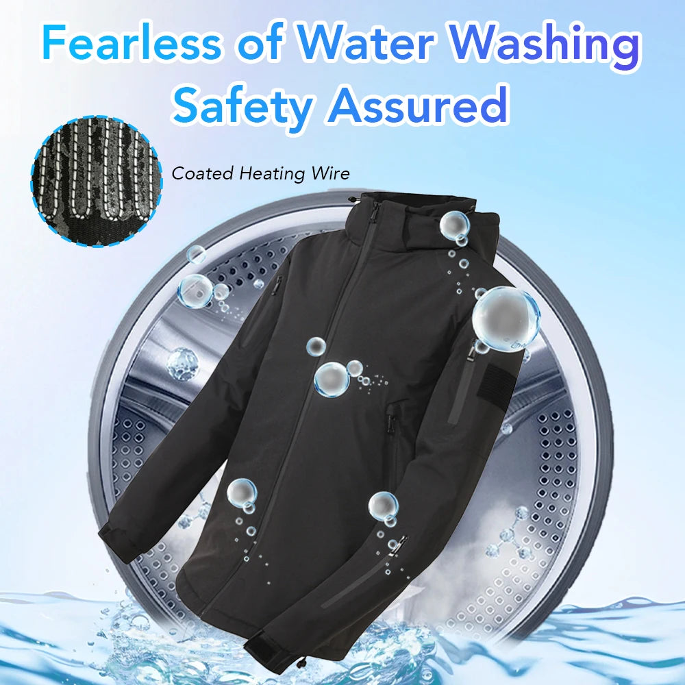 Chaqueta Calefactora con Capucha para Hombre | Calefacción USB 8 Zonas