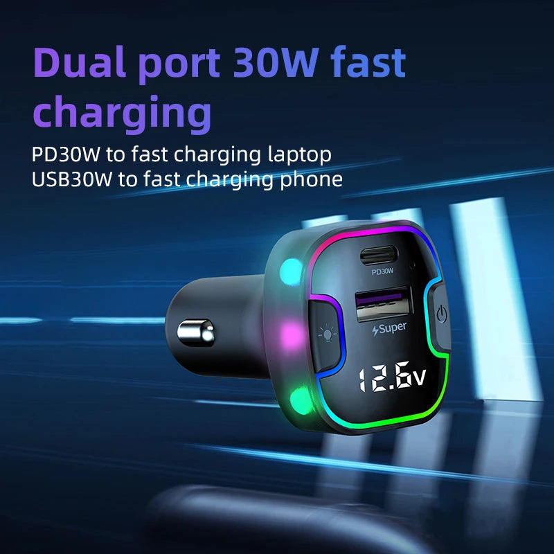 Cargador de Auto PD30W 5 Puertos con USB-C y Extensión para Asientos Traseros