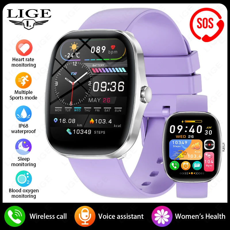 Reloj inteligente LIGE con llamadas Bluetooth, monitor cardíaco y IP68