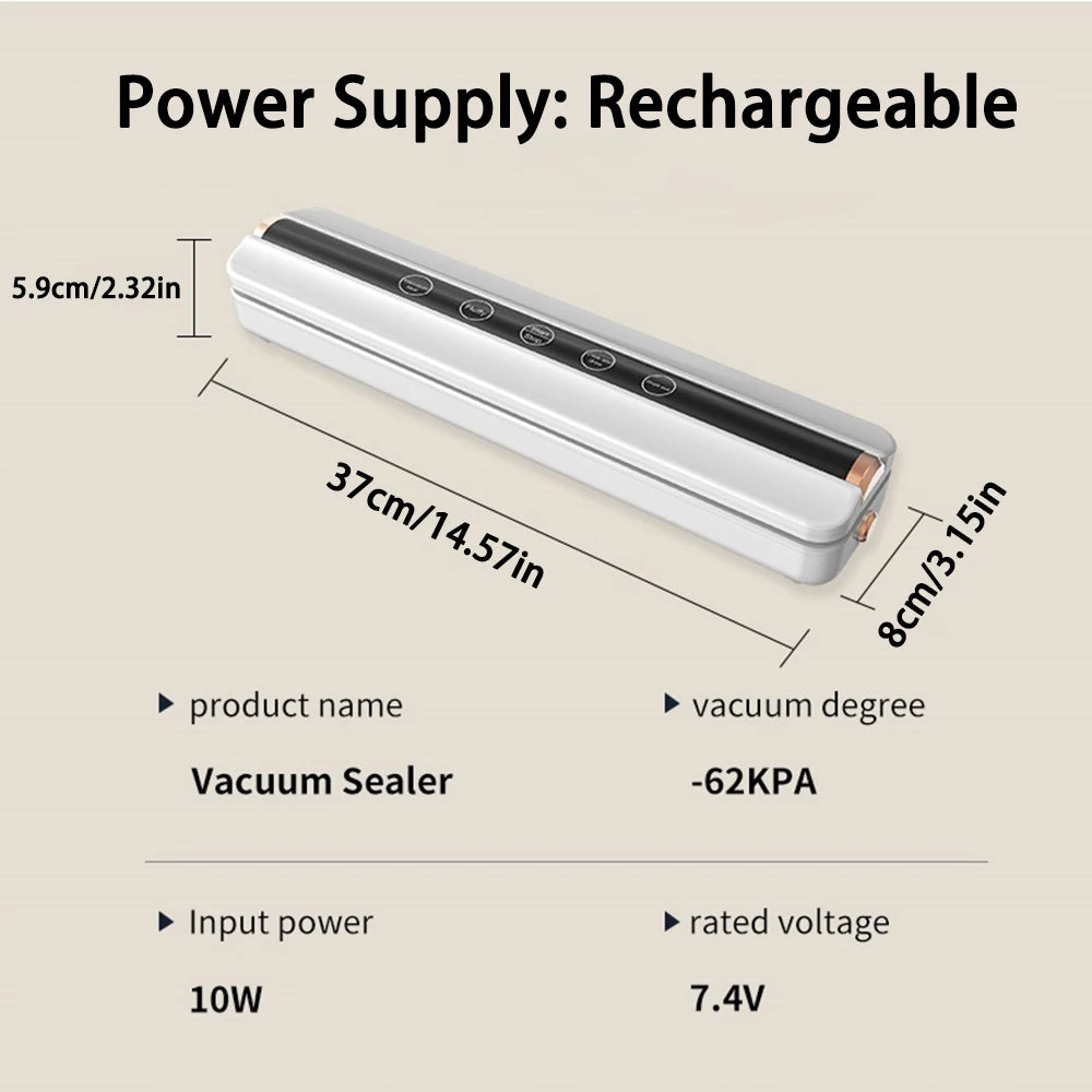 Máquina automática de sellado de aire al vacío para alimentos, sellador al vacío inalámbrico USB para el hogar, 1500mAh, 62KPa, tienda de succión al vacío de alimentos