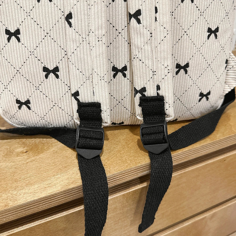 Mochila de Ocio, Mochila de Pana con Lazo para Primavera y Verano, Mochila de Gran Capacidad Estilo Universitario, Mochila para Viajar al Trabajo