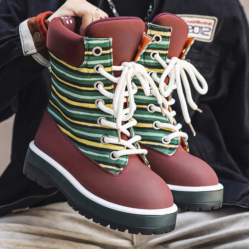 Botas de tobillo para hombre con rayas de colores y suela gruesa antideslizante