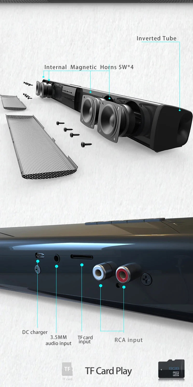 Sistema de sonido de cine en casa, altavoces Bluetooth para ordenador, barra de sonido para TV, Subwoofer, Radio, centro de música, columna Boom Box, 3dhome