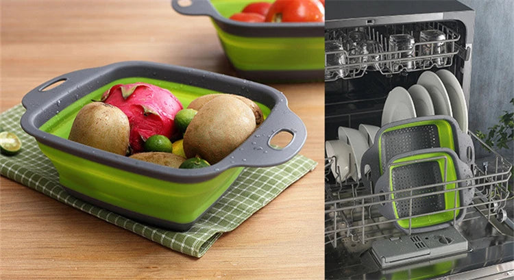 LMETJMA-colador plegable cuadrado de silicona para cocina, colador plegable para alimentos, verduras, frutas, escurridor JT39