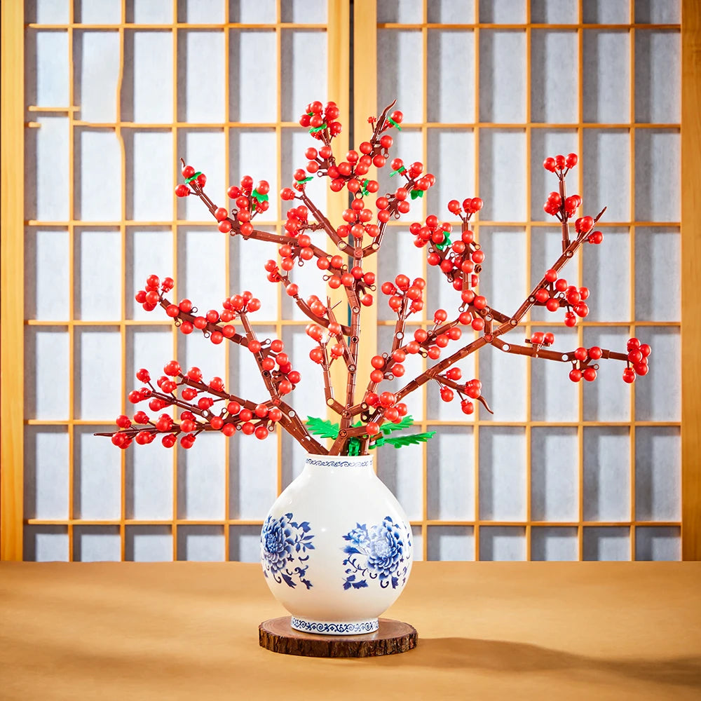 Bloques de Construcción 2 en 1 de Flor de Ciruelo 3040, Modelo MOC DIY, Ramo Decorativo para Escritorio, Regalo Coleccionable para Adultos, Cumpleaños, Festividades