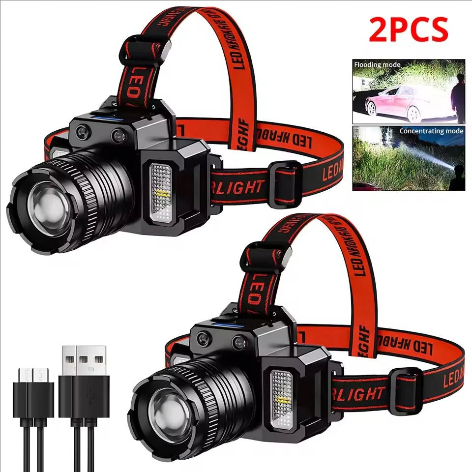 Linterna Frontal LED Recargable USB para Exterior, 5 Modos Impermeable