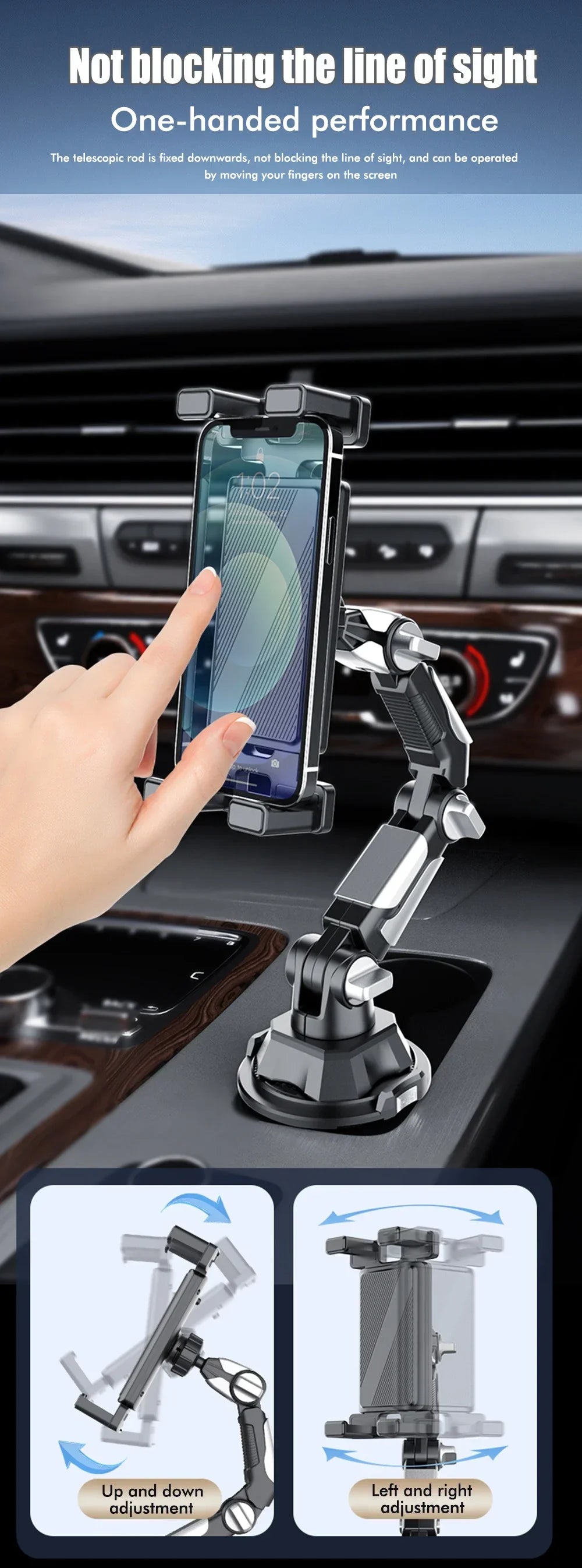 Soporte para Vasos de Coche con Rotación de 360 Grados, Soporte para Vasos de Coche con Articulación Larga, Soporte para Teléfono Móvil, Tableta y Ordenador