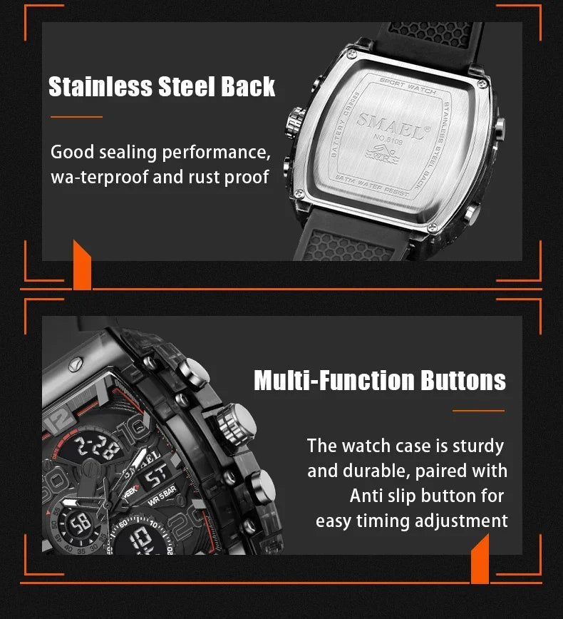 SMAEL 8109 nuevo reloj para hombre, deportivo multifuncional, resistente al agua hasta 50M, pantalla Dual, luz LED nocturna, reloj electrónico para estudiantes de ocio
