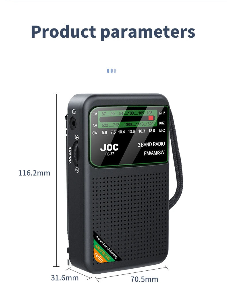 Radio Portátil FM AM SW de Bolsillo con Altavoz y Pantalla HD