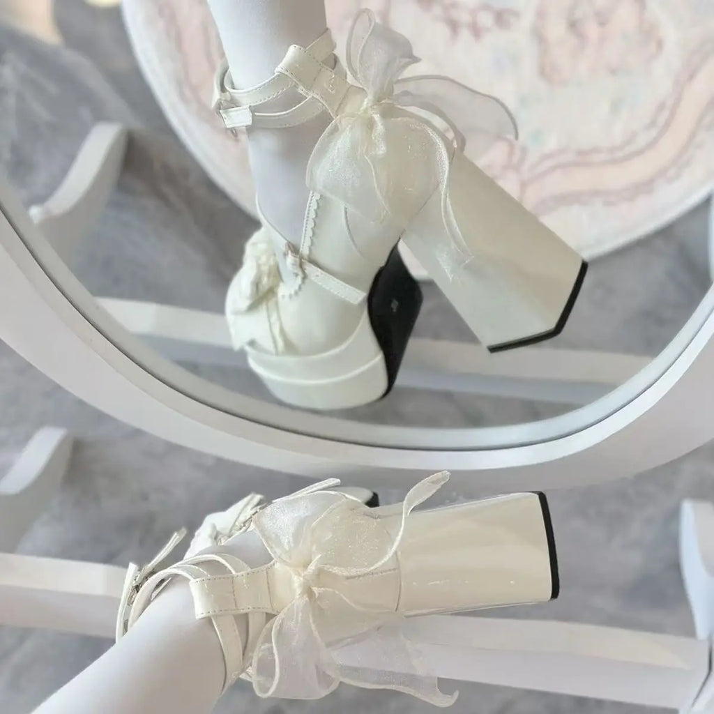 Zapatos Mary Jane de Tacón Alto con Plataforma y Moño – Mujer