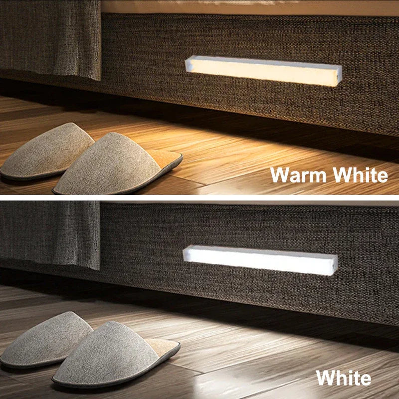 Luz LED para debajo del gabinete con sensor de movimiento, luz recargable para armario, lámpara nocturna magnética regulable para cocina, dormitorio, escaleras
