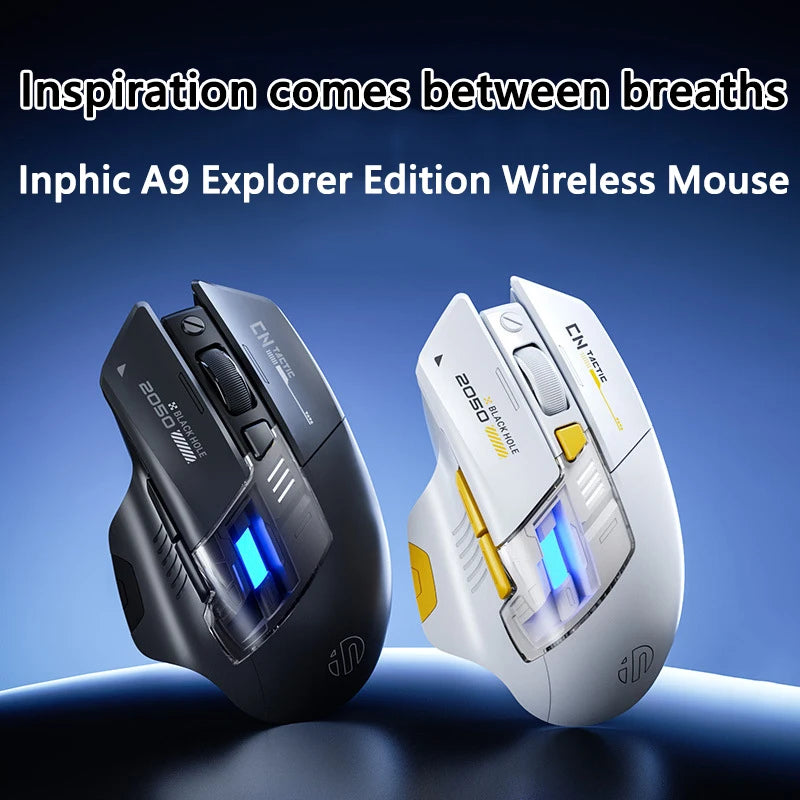 Ratón inalámbrico para juegos Inphic A9 Explorer V2 con indicador de nivel de batería de 500mA, ergonómico, Bluetooth, para oficina, PC y portátil.