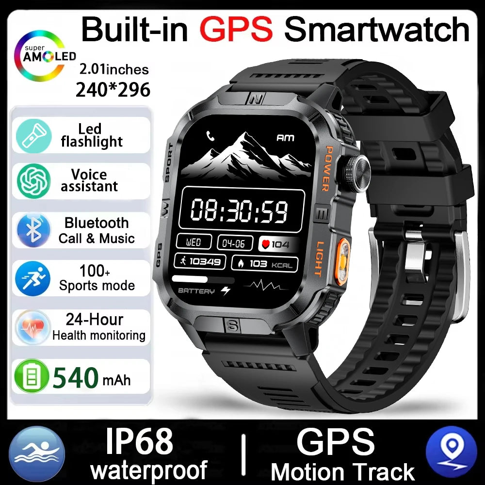 Reloj Inteligente Militar con GPS, LED, Brújula e IP68