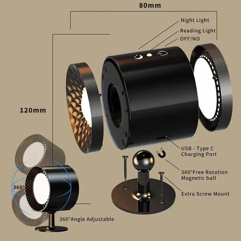 Lámpara Led de pared de doble cabezal con Control remoto táctil, luz nocturna portátil inalámbrica con recarga USB giratoria 360 para lectura de dormitorio