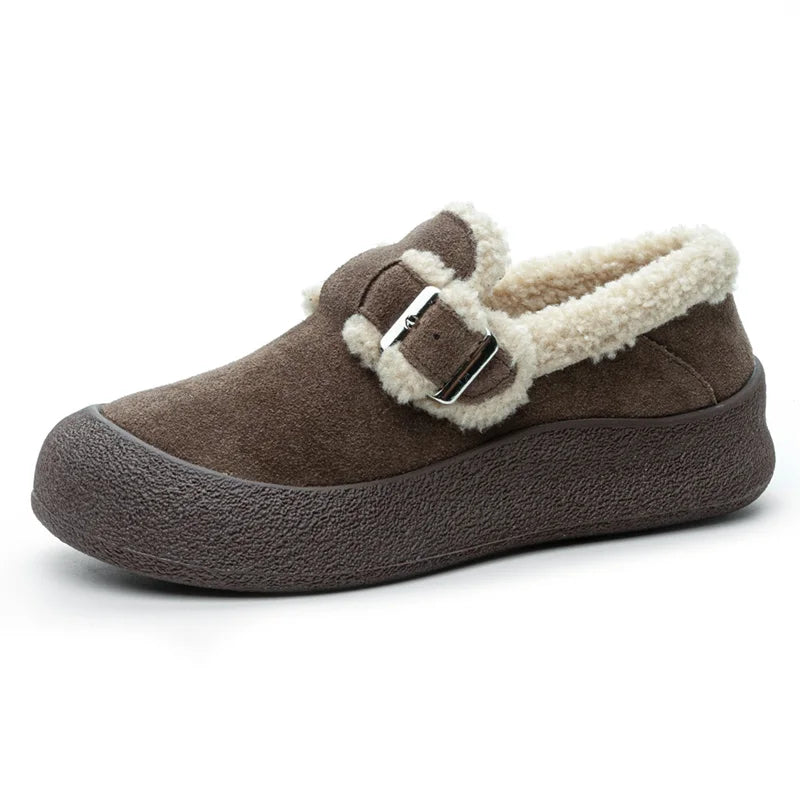 Zapatillas de Cuero con Forro de Terciopelo para Mujer - Talle Grande