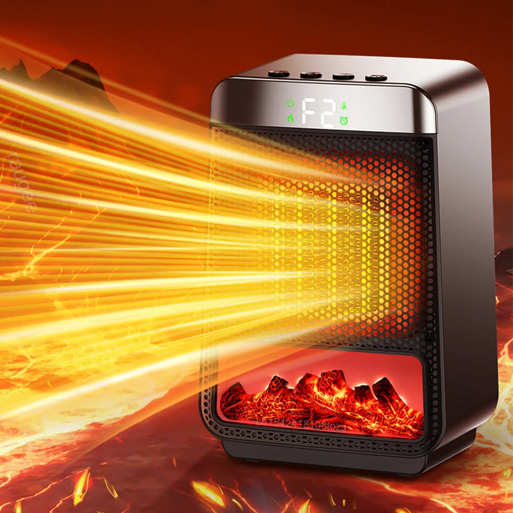 Calentador eléctrico de escritorio con termostato y llama 3D decorativa