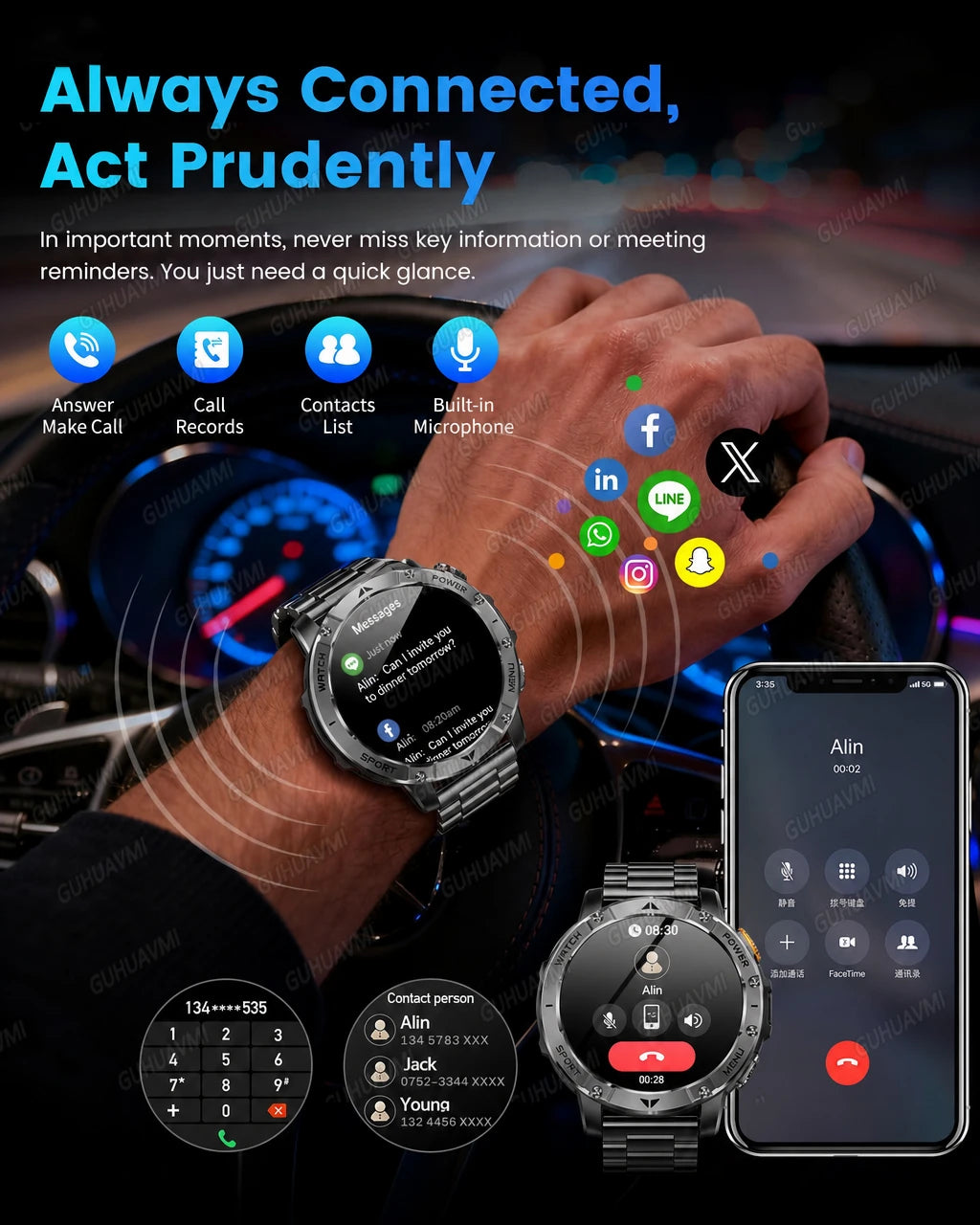 Reloj Inteligente 1400mAh AMOLED Linterna