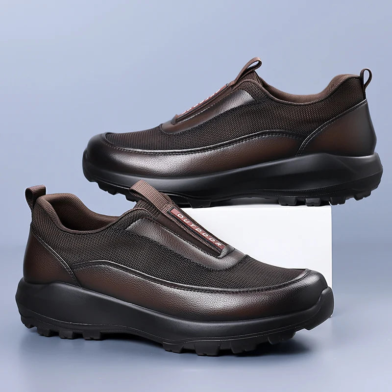 Mocasines casuales de cuero para hombre con suela gruesa antideslizante