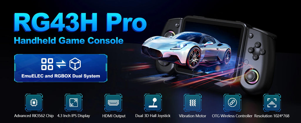 Consola de Juegos Retro Portátil RG43H Pro, Sistema de Juego Dual con Potente Chip RK3562, Pantalla IPS de 4.3 Pulgadas, Consola de Juegos Retro, Más de 30 Emuladores
