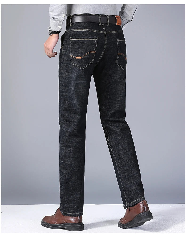 Pantalones Vaqueros de Negocios para Hombre, Ajustados Elásticos, Negro y Azul