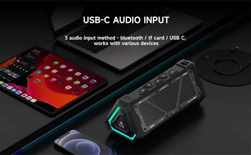 Altavoz Bluetooth para exteriores MLOVE P3, altavoz Bluetooth 5,3 con potencia de salida de 40W, sonido estéreo IPX7 resistente al agua, tarjeta Micro SD, luz RGB