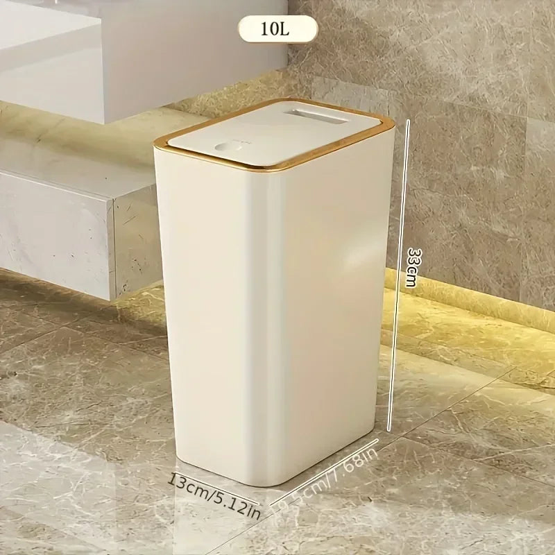 Cubo de basura a prueba de olores de 10L con diseño moderno de un solo toque, cubo de plástico duradero para baño, cocina, ahorro de espacio, a prueba de fugas 1