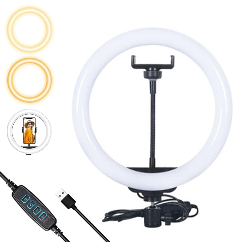 Anillo de luz LED para Selfie con soporte para teléfono, luz de relleno de fotografía regulable para Youtube, TikTok, lámpara de relleno para Video en vivo