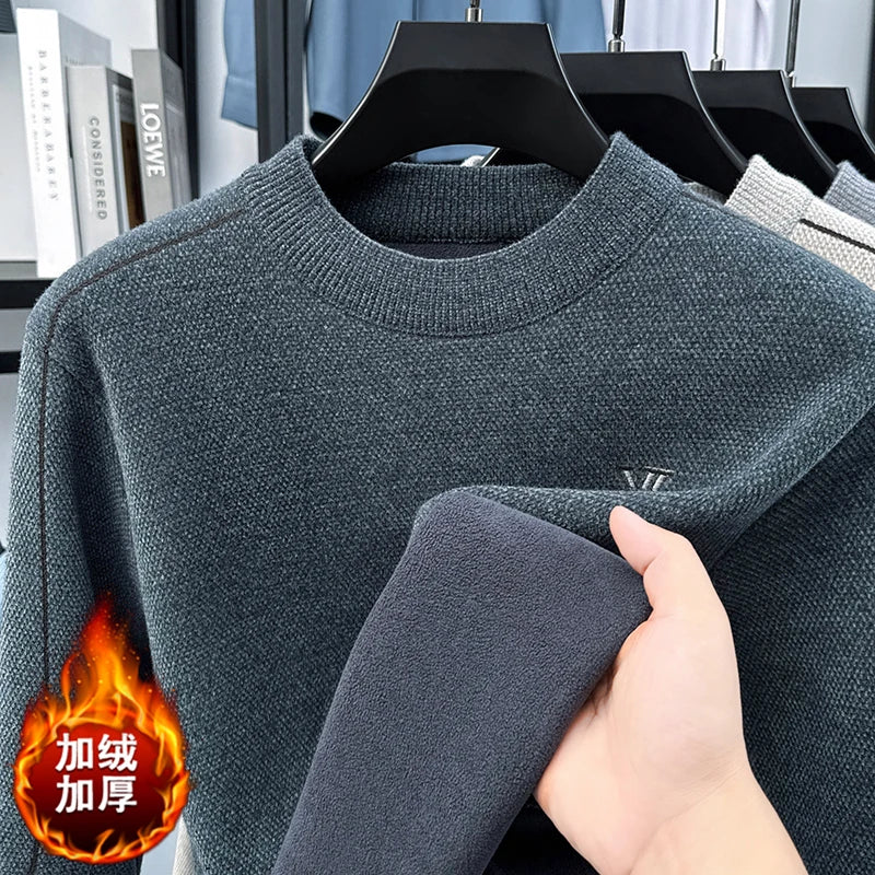 Suéter de Hombre Cuello Redondo Grueso de Invierno Color Sólido