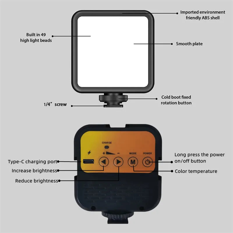 Luz LED con Clip para vídeo, fotografía portátil en cámara, iluminación bicolor de 3000K-7000K, zapata fría para cámara DSLR, videocámara Gopro Vlog
