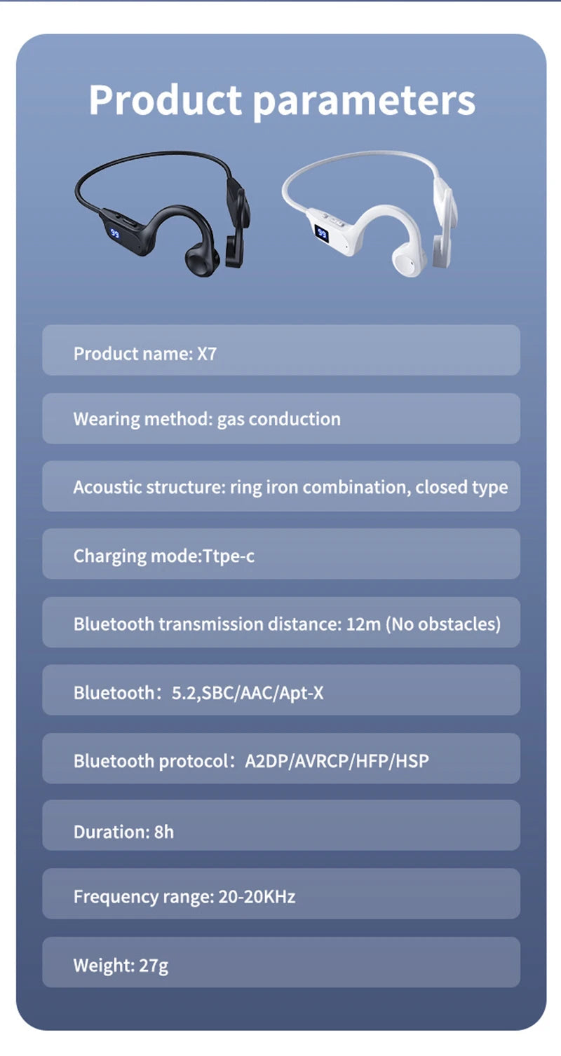 Auriculares X7 Conducción Aérea Bluetooth 5.3 Deportivos