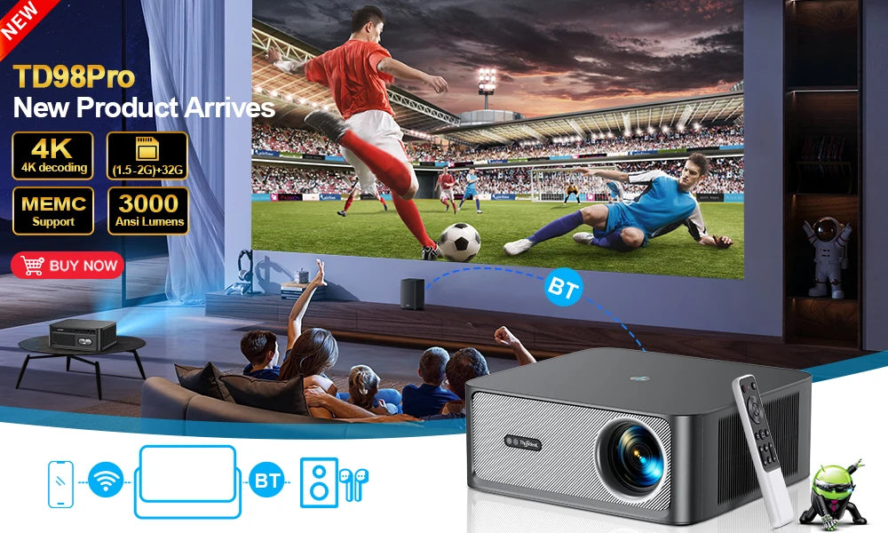 Mini Proyector ThundeaL TD80W Full HD 1080P 4K Android WiFi, Cine en Casa, Reuniones, Videos, Películas, Proyector Portátil TD80 PK HY320