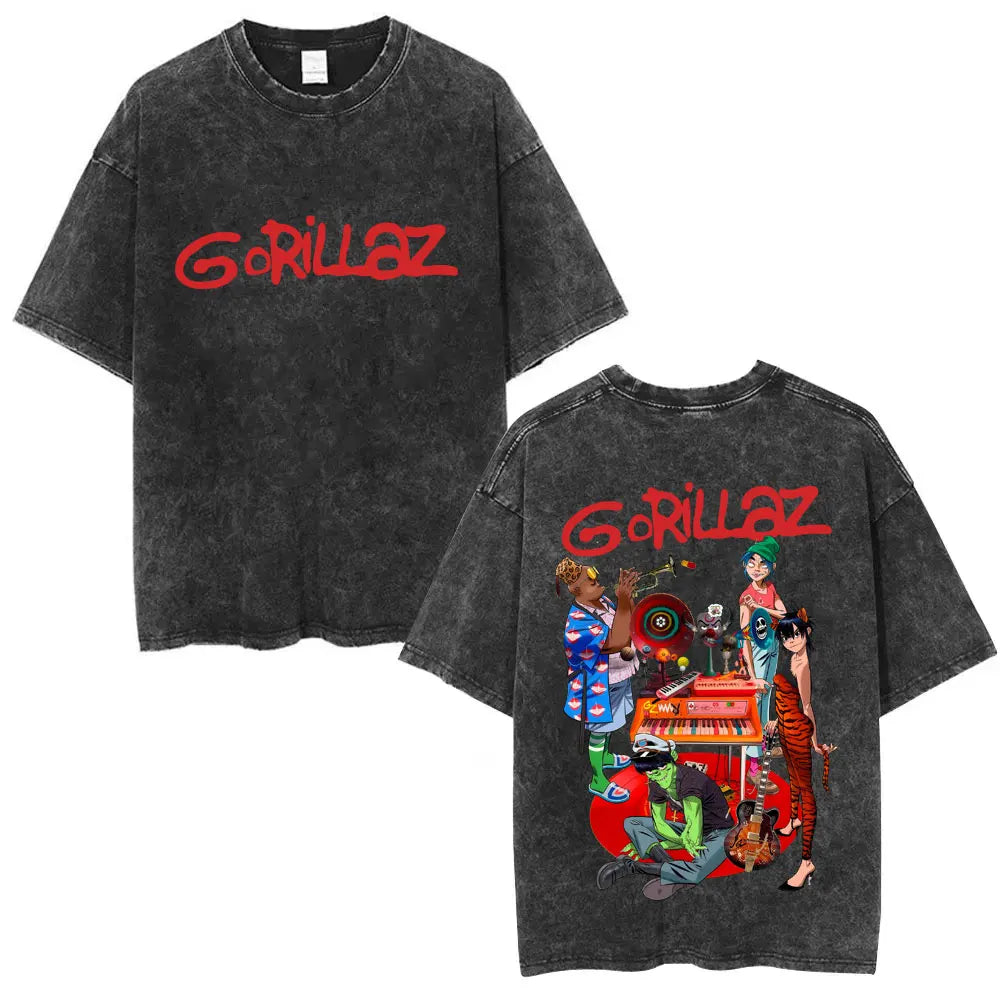 Camiseta Vintage Gorillaz, Punk Hip Hop Oversize, Unisex