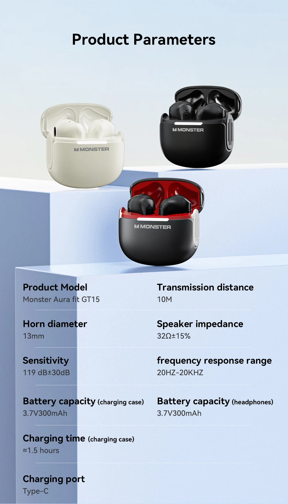 MONSTER GT15 Auriculares Bluetooth 5.4 Estéreo