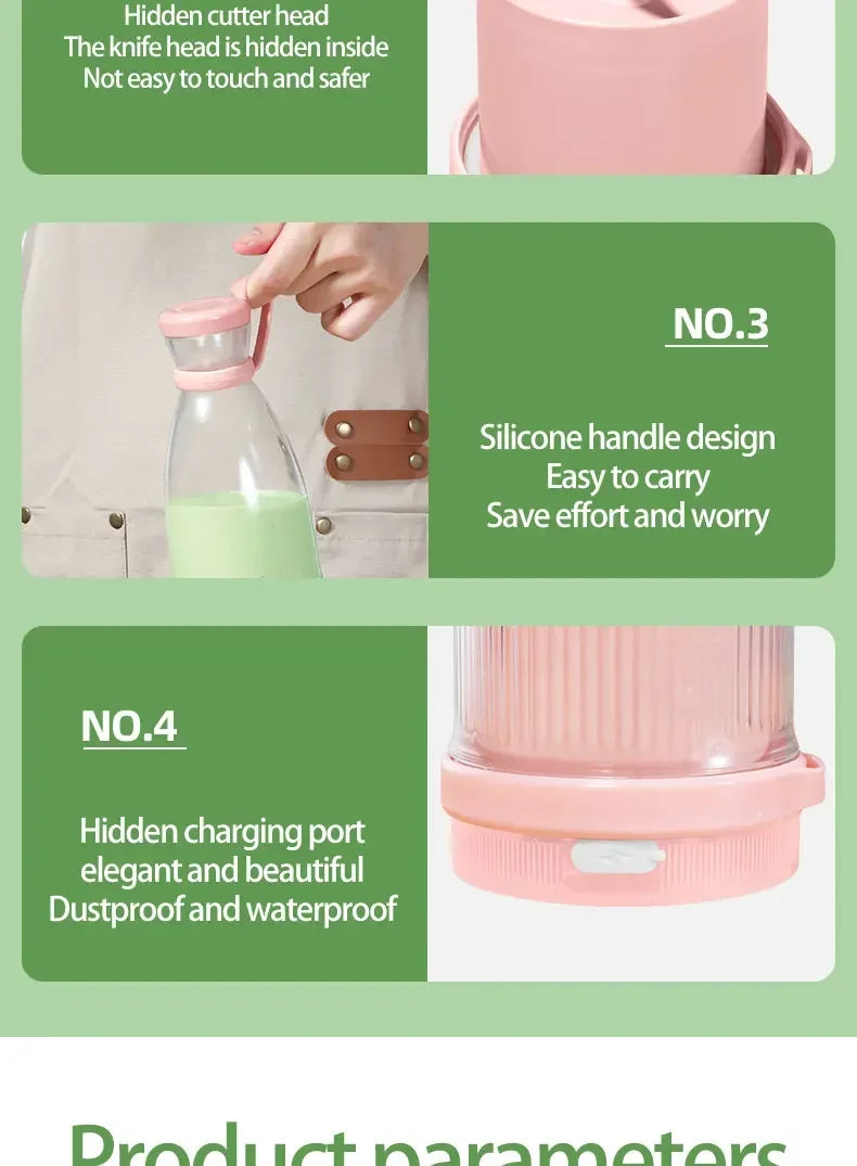 Taza exprimidora eléctrica, licuadora de 6 hojas, máquina para batidos, herramienta portátil USB para mezclar leche y fruta, Mini licuadora de jugo fresco