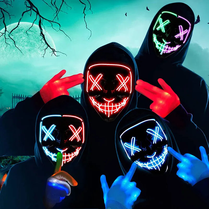 Máscara Led Halloween Carnaval Navidad Fiesta de disfraces Club nocturno Máscara temática de película luminosa La purga Máscara de cosplay brillante