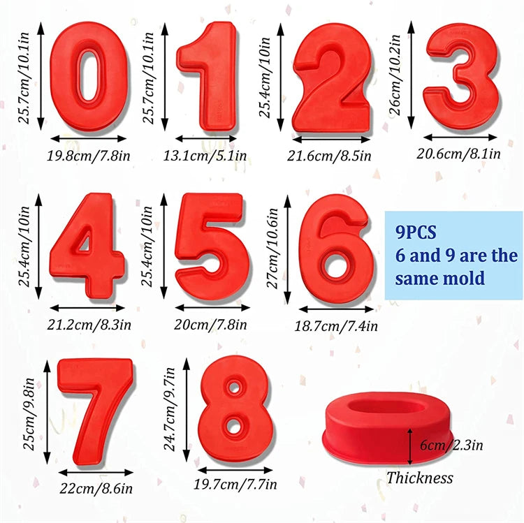 LMETJMA-Molde de pastel con números grandes 3D, 10 pulgadas, 0-9, moldes digitales de silicona para pasteles, formas para hornear para cumpleaños y aniversario de boda, JT131