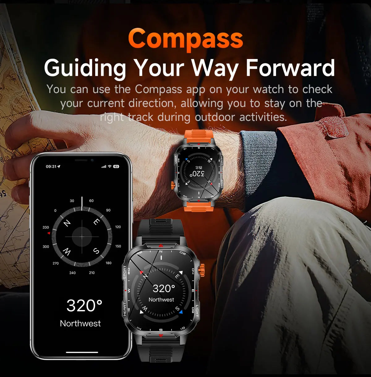 Reloj inteligente de gran tamaño para hombre, iluminación militar para exteriores, batería de 1100Mah, rastreador de Fitness GPS, reloj inteligente de ritmo cardíaco resistente al agua y 10ATM