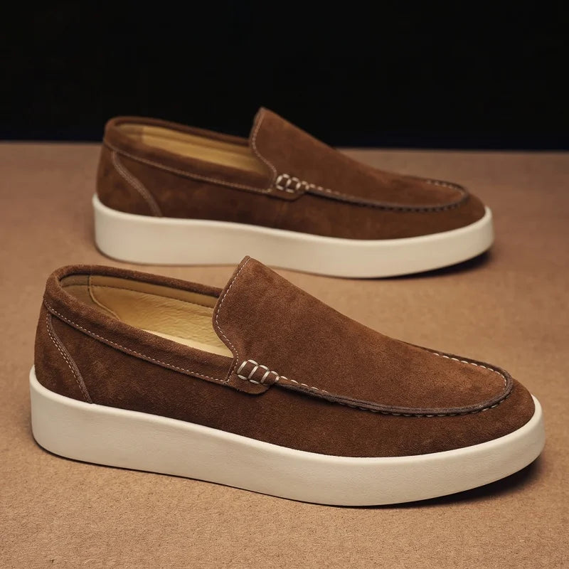Mocasines de cuero suave para hombre sin cordones y suela gruesa